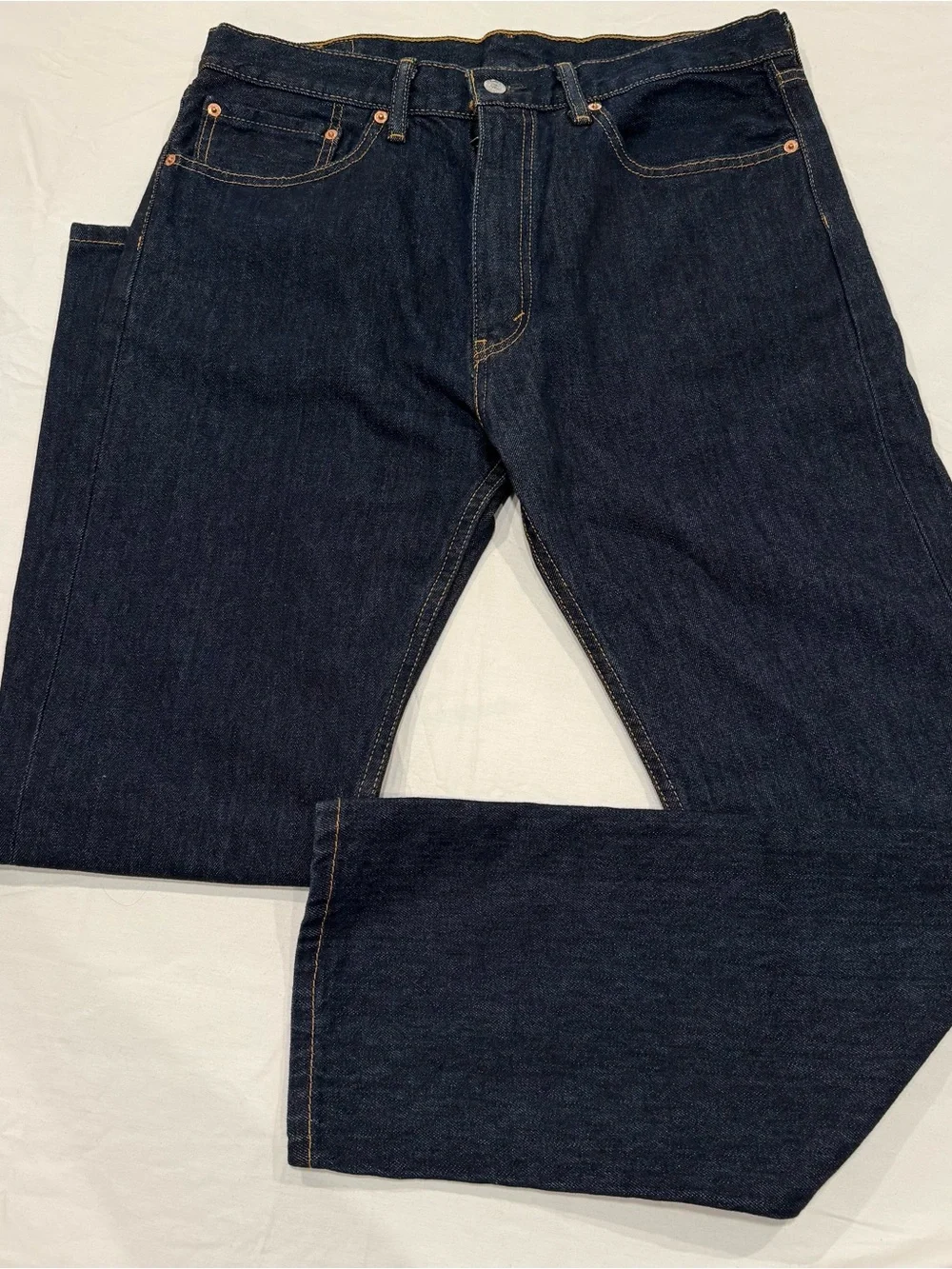 Levi's 505 Mens Dark Wash Blue Straight Leg Jeans Regular Fit Denim 36x32
